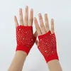 Guantes Cortos de Fiesta con Pedrería Cruzados Europeos y Americanos de Red con Agujeros para Verano Guantes de Malla Sexy para Mujer