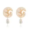 Brincos de Pérola Lunar com Gotejamento de Óleo Estilo Europeu e Americano Inspirados em Chanel, Brincos Exagerados de Papagaio de Esmalte Nicho Conch, Transfronteiriço