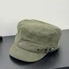 Boina retro americana de copa plana, gorra de vendedor de periódicos de pana, gorra versátil vintage lavada que hace que la cara se vea más pequeña, gorra de pico de pato de moda para mujer