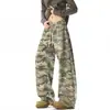 Calça casual camuflada retro americana de perna curva, calça masculina de outono da moda slim fit de perna reta, calça larga solta estilosa e descolada high-street