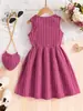 Comercio Exterior Ropa Infantil Verano Niñas Casual Color Sólido Cuello Redondo Sin Mangas Cintura Ceñida Vestido de Punto + Bolso Cruzado