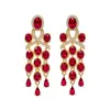 Joyas: Aretes de Rubí Sangre de Paloma Ovalados con Borla y Circonita, Aretes de Lujo Ligero de Alta Gama, Accesorios para Orejas Estilo Corte Francés