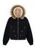 Chaqueta de moda con cuello grande de pelo y forro polar para hombre, abrigo corto de invierno de algodón con pelo de conejo, chaqueta de algodón Cleanfit Zuo Shan Diao