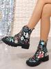 2024 comércio exterior plus size feminino estampado multicolorido plano salto baixo moda europeia e americana Botas Martin fábrica atacado