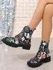 2026 Comércio Exterior Moda Europeia Americana Botas Martin Femininas Plus Size Estampadas Multicoloridas Planas de Salto Baixo Botas Curtas Antiderrapantes para Mulheres