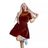 Vestido de terciopelo de color puro nuevo 2024, elegante vestido de viajero diario para mujer de estilo europeo y americano, falda corta adelgazante para mujer