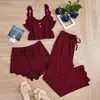 Conjunto de Pijama Feminino Europeu e Americano Transfronteiriço Novo, com Renda, Calça Longa e Curta, Peça Externa Feminina, Conjunto de Três Peças Slim Fit para Mulheres