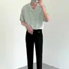 Camisa de Hielo Suelta Casual de Gama Alta con Cuello Cubano de Manga Corta para Hombre, Top Fresco y Moderno de Verano de Media Manga