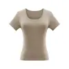 Camiseta Feminina Gola U Decote Largo Manga Curta, Camada Base Ajustada na Cintura para o Verão, Top Base Curto Cor Sólida Estilo Americano
