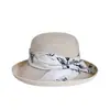 Sombrero de Pescador con Lazo Estampado de Tinta Estilo Chino para Mujer Verano Protección Solar Sombrero de Paja Sombrero de Playa Costero Nuevo Sombrero de Cubeta Estilo Chino