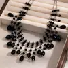 Collar de Borlas Negras en Forma de Gota de Lujo Ligero y de Gama Alta para Mujer, Cadena para Clavícula con Cuentas de Diseño de Nicho, Gargantilla Punk Retro