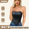 Corsé Transfronterizo de Cuero Sintético Bustier Gótico con Cremallera, Moldeado de Ballena de Pez, Ropa Exterior para Mujer sin Hombros, Camiseta de Tirantes con Soporte para el Busto