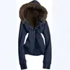 INS Otoño Invierno Felpa Plus Cremallera Cárdigan para Mujer Y2K Cuello Grande de Piel Sudadera con Capucha Chaqueta de Felpa Gruesa Retro