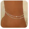 Conjunto de Tornozeleiras Europeias e Americanas Transfronteiriças com Laço, Corrente Cubana, Contas em Formato de Coração, Espinha de Peixe e Strass. Acessórios Simples para Mulheres.