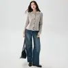 Cárdigan de punto corto estilo tweed con flecos para mujer, suéter de cachemira, suéter de punto trenzado, prenda exterior, top juvenil y versátil