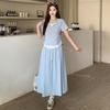Roupas Novas de Verão 2025 para Mulheres Plus Size Gordas Roupa Casual Coreana com Blocos de Cor Costurados Camiseta de Manga Curta + Conjunto de Saia