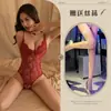 Lencería Sexy de Encaje, Atractivo Conjunto de una Pieza para Mujeres, Caliente Hueco Abierto en la Entrepierna Uniforme Transparente Ropa de Noche