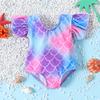 Traje de baño para bebé de mujer Niñas Espalda Descubierta Lazo Traje de baño para Niñas Escamas de Pez Borde Volador Traje de baño para Bebé Transfronterizo