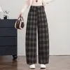 Pantalones de Cuadros de Cintura Alta Adelgazantes de Pierna Ancha Sueltos con Caída Rectos Casuales Personalizados para Mujer Hacen que las Piernas Parezcan Más Largas Versátiles Largos