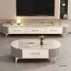 Mesa de Café de Piedra de Lujo Ligero 2025 para Sala de Estar, Nuevo Mueble de TV Ovalado Minimalista Moderno para Apartamento Pequeño, Combinación, Material de Piedra