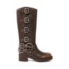 Yi Mengling con la familia miu con versión de piel de vaca ~ botas medianas y altas, botas de vaquero occidentales, botas de caballero retro para mujer