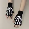 Luvas de Tricô Luminosas de Caveira para Halloween Transfronteiriças Decoração de Halloween Garra de Fantasma Luvas Luminosas de Meio Dedo para Esportes de Ciclismo