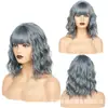 Venta al por mayor transfronteriza: Peluca de pelo corto rizado con flequillo recto, seda de alta temperatura, ondulado tipo maíz, para mujer, seda de alta temperatura en stock