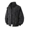 Chaqueta retro americana tie-dye de piel sintética, unisex, otoño e invierno, marca de moda, holgada casual con cuello alto, chaqueta estilo Hong Kong
