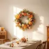 Corona de otoño con calabazas y peonías artificiales, decoración de vid de plástico, guirnalda para colgar en la pared para Acción de Gracias, Festival de la Cosecha y fiestas navideñas