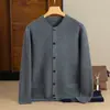 Otoño e Invierno Nuevo Suéter de Punto Cardigan Casual de Manga Larga con Cuello Alto de Capa de Aire 100% Lana Pura para Hombre Manga Larga