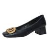 Sapatos de salto alto plataforma estilo francês retrô fivela de metal boca rasa cor sólida camada única sapatos femininos profissionais femininos para o dia a dia bico quadrado sapatos de trabalho