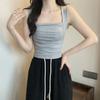 Camisola Estilo Francês para Mulheres, Novo Estilo Verão 2026, Adequada para Usar por Cima ou em Camadas, Top Tubo com Alças Largas e Pregas