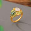 Yilu Silver S925 Sterling Silver Banhado a Ouro Hetian Jade Qinghai Jade Branco Maré Nacional Esmalte Peônia Flor Anel de Dedo de Prata