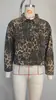 Chaqueta de Mezclilla Lavada con Estampado de Leopardo, de un Solo Botón Metálico, Manga Larga, Cuello Solapa, Estilo Retro Nuevo, Comercio Exterior Transfronterizo Europeo y Americano