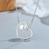 Colar de Coração Vazado com Pérola em Prata Esterlina 925 para Mulheres Novo Estilo Simples Ins Corrente para Clavícula em Formato de Coração Joia de Prata Estilosa e Elegante