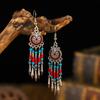 Pendientes vintage con borlas de plumas distintivas para mujer, diseño bohemio turquesa, estilo étnico, modernos.