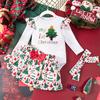Venta al por mayor transfronteriza otoño e invierno 2024 nuevo conjunto de tres piezas de ropa festiva para niñas y niños, manga larga hayi, falda de Navidad