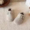 Outono 2026 Novos Sapatos Birkenstock Meninas Plus Veludo Quente Estilo Floresta Tendência Retrô Sapatos Moda Versátil Sapatos de Algodão para Crianças
