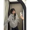 Sudadera con Capucha de Calle Americana para Mujer en Otoño e Invierno Forrada de Polar y Engrosada Cardigan con Cremallera Exterior Conjunto de Moda Aspecto Holgado y Adelgazante Estilo Ins
