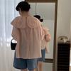 Chic de Verão 2025 Coreia do Sul Portão Leste Senso de Design Não Chic Chic Gola Boneca Solta Manga Curta de Botão Único Camisa
