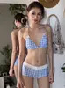 Traje de baño para mujer de alta gama 2026 Verano Nuevo Retro Cuadros Aspecto adelgazante Bikini de cintura alta Traje de baño para vacaciones en la playa