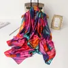 Nuevo Chal de Color Contrastante con Estampado Abstracto para Primavera y Verano Bufanda de Seda Bufanda de Seda Artificial Pañuelo para la Cabeza Versátil Bufanda Larga Brocado Fino Satén
