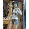 Camiseta Quadrada de Manga Longa Estilo Garota Picante Desejo Puro Versátil Tendência para Mulheres Outono e Primavera Slim Fit Camisa Base Top Simples
