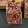 Token de madeira de raio natural data madeira token dragão e fênix etiqueta nada fofoca peixe tai chi pingente etiqueta fênix