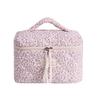 Bolsa de Maquillaje Acolchada Estilo Coreano Ins Girly Flor de Cerezo, Gran Capacidad para Brochas de Maquillaje, Neceser Portátil de Viaje