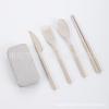 Vajilla Portátil de Tres Piezas de Paja de Trigo Caja de Vajilla Juego de Vajilla Plegable para Exteriores Palillos Cuchara para Sopa Tenedor Cuchillo
