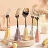 Estilo Ins Cuchara Tenedor de Acero Inoxidable para Queso de Alta Calidad Cuchara con Mango de Cerámica Resistente a Altas Temperaturas Cubiertos Creativos para Niños Tenedor