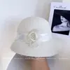 Chapéu de Pescador de Rede Estilo Celebridade para Mulheres, Chapéu de Feltro de Lã Australiana para Outono e Inverno, Chapéu de Flor de Linho, Chapéu Bacia Estilo Hepburn, Moderno