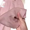 Calças pantalona de linho Tencel rosa defumado para mulheres, calças retas fluidas de algodão linho rami, calças compridas casuais emagrecedoras para baixinhas