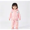 Conjunto con capucha para bebé niña de primavera y otoño, chaqueta con cremallera y bordado de gatito lindo para bebé, pantalones jogger elegantes para niñas